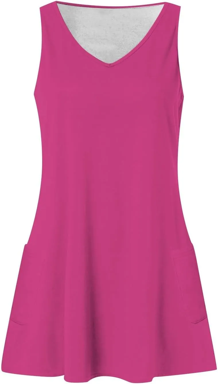 Hawaiian Sundress for Women 2025 Summer Beach Casual Swimsuit Cover up with Pockets Sleeveless V Neck Loose Tank Dress