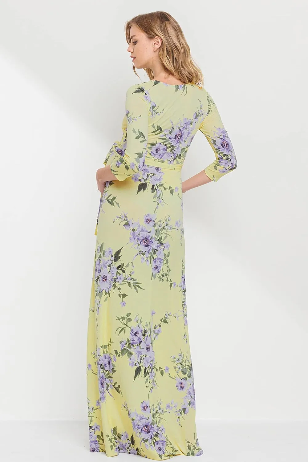 HELLO MIZ Women's Faux Wrap Maxi Maternity Dress with Belt - Made in USA