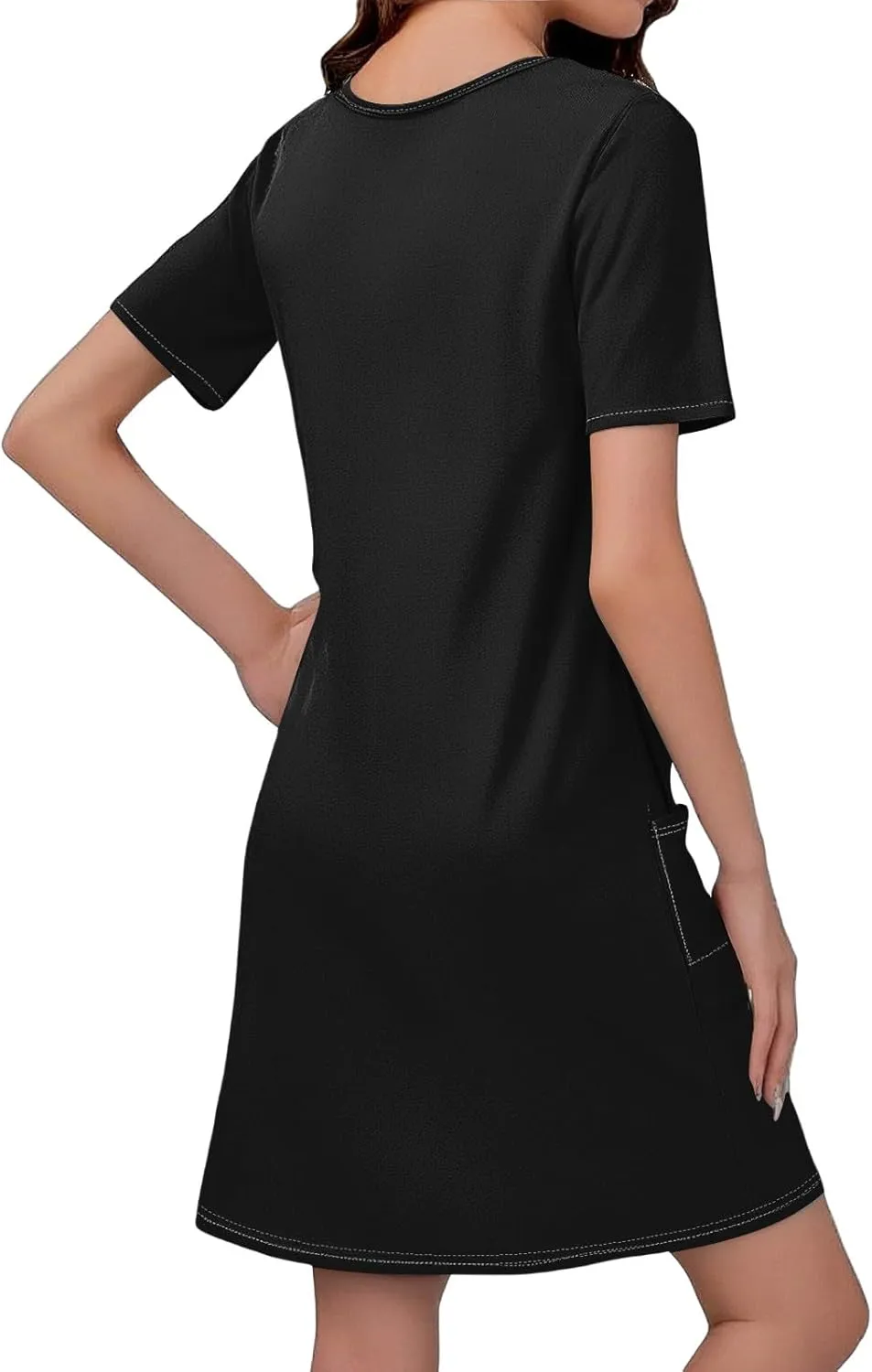 HHmei Summer Dresses for Women Loose V Neck Short Sleeve Casual T Shirt Dress Sundresses Swimsuit Coverup with Pockets