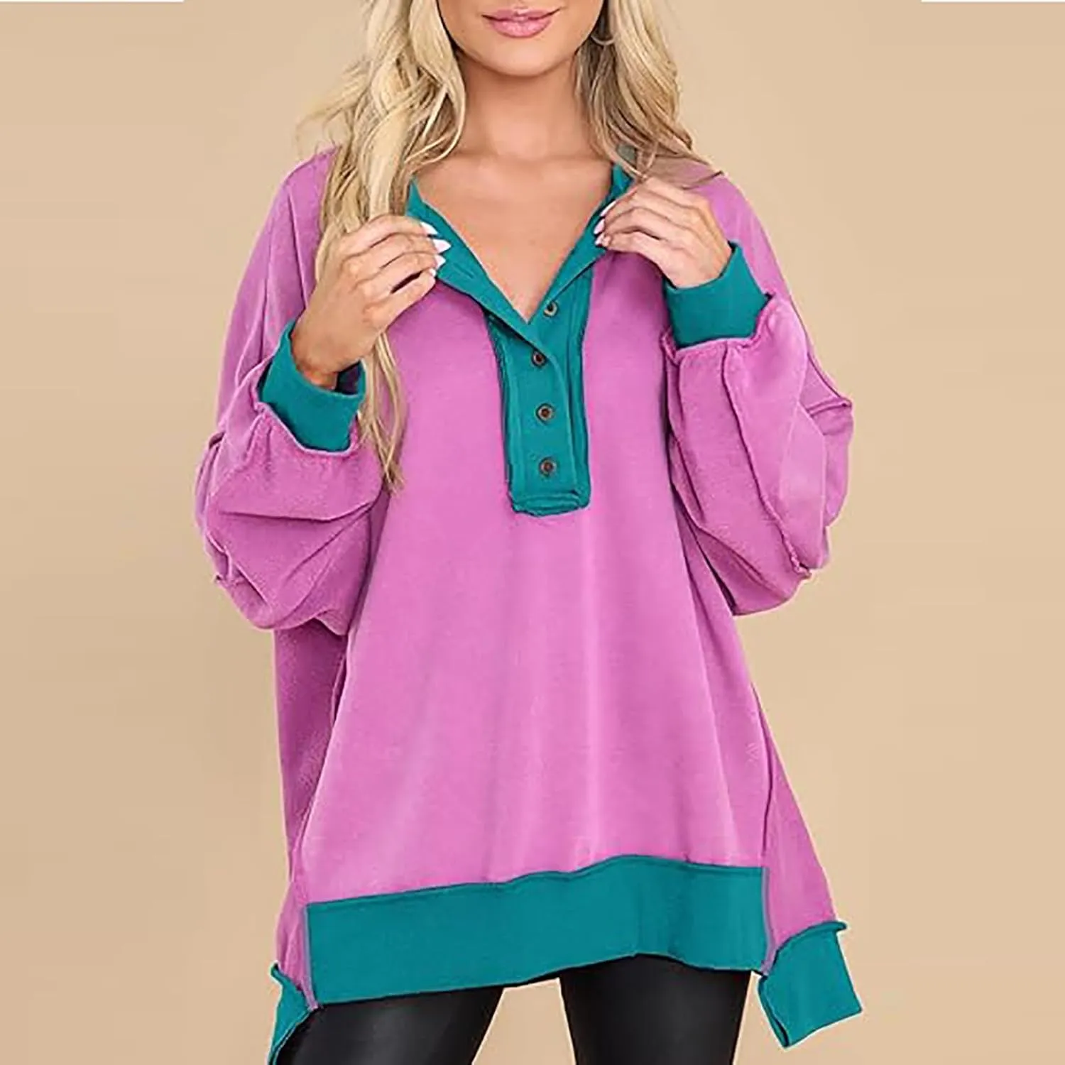 Hoodies for Women 2024 Fashion Fall Winter V Neck Button Down Long Sleeve Sweatshirt Casual Tops Going Out Clothes