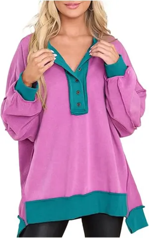 Hoodies for Women 2024 Fashion Fall Winter V Neck Button Down Long Sleeve Sweatshirt Casual Tops Going Out Clothes