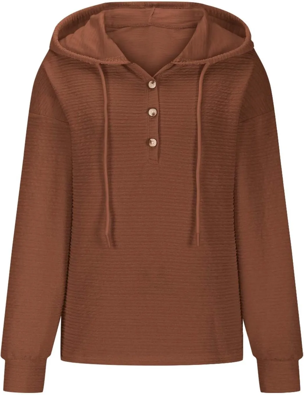 Hoodies for Women Drawstring Button Down V Neck Long Sleeve Casual Pullover Sweatshirt Hooded Spring Fall Tops 2024