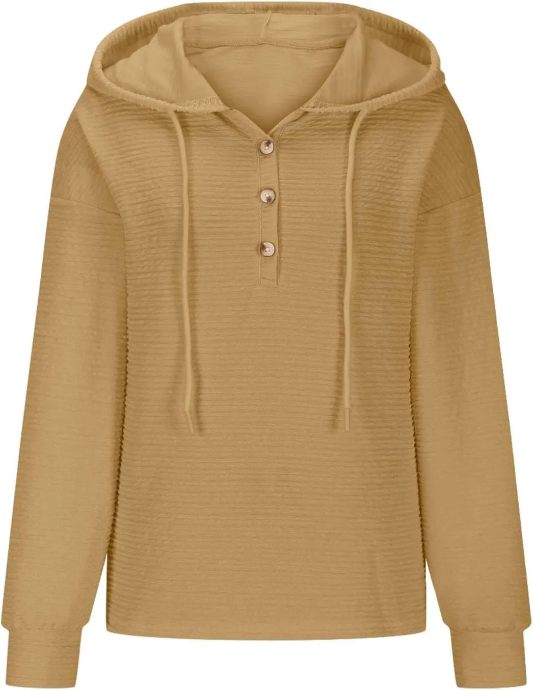 Hoodies for Women Drawstring Button Down V Neck Long Sleeve Casual Pullover Sweatshirt Hooded Spring Fall Tops 2024