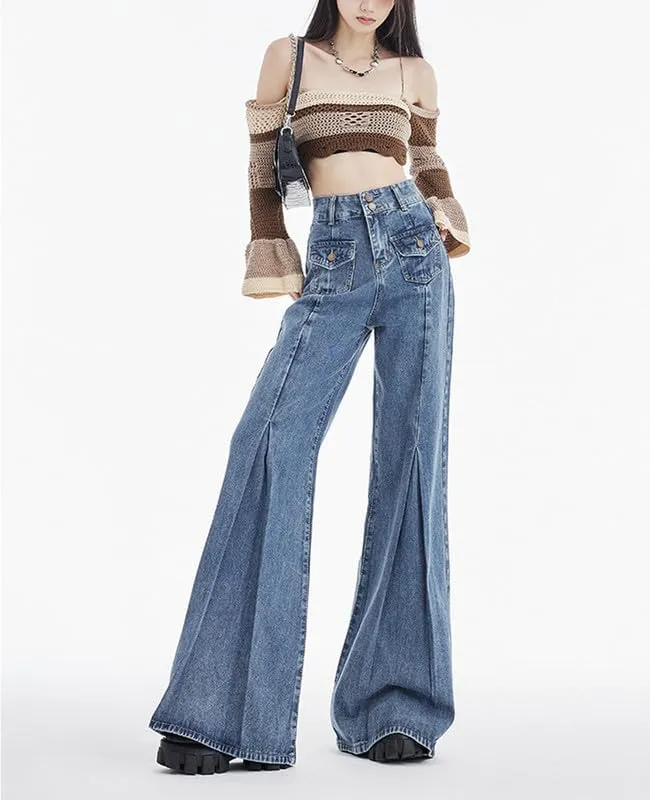 Hopecn Women Y2K Flared Jeans Baggy Aesthetic High Rise Wide Leg Pants 90S Vintage Streetwear Goth Grunge Bell Bottom.