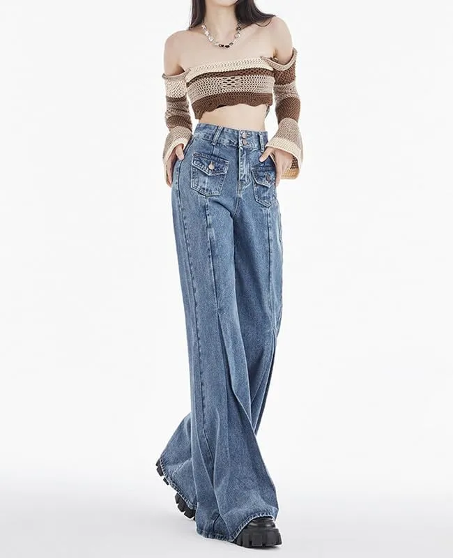 Hopecn Women Y2K Flared Jeans Baggy Aesthetic High Rise Wide Leg Pants 90S Vintage Streetwear Goth Grunge Bell Bottom.