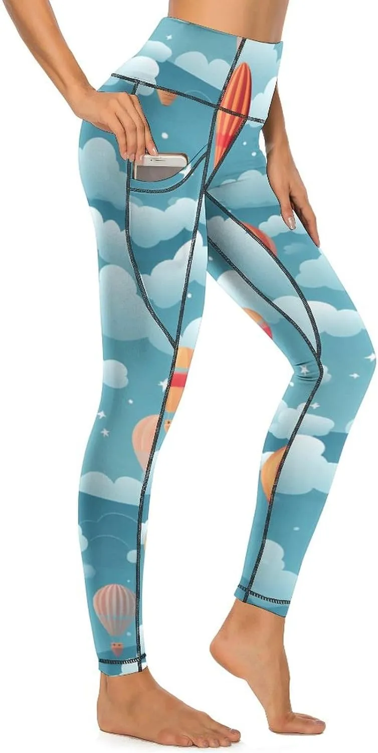 Hot Air Balloon Women's Yoga Pants Leggings with Pockets High Waist Compression Workout Pants