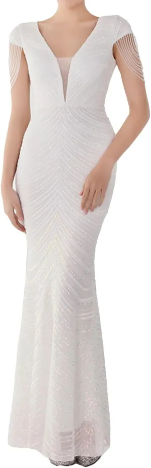 houstil Formal Dresses for Women Sequin 1920s Full Length Evening Party Gown Great Gatsby Cocktail Wedding Dress