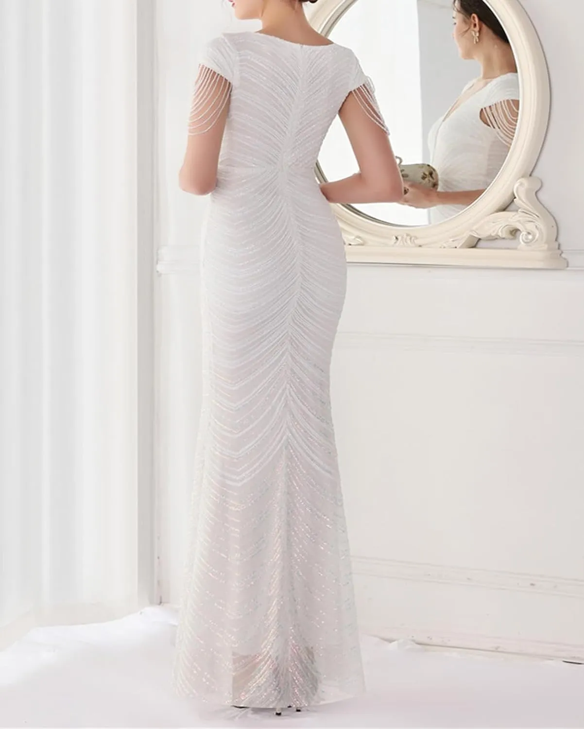 houstil Formal Dresses for Women Sequin 1920s Full Length Evening Party Gown Great Gatsby Cocktail Wedding Dress