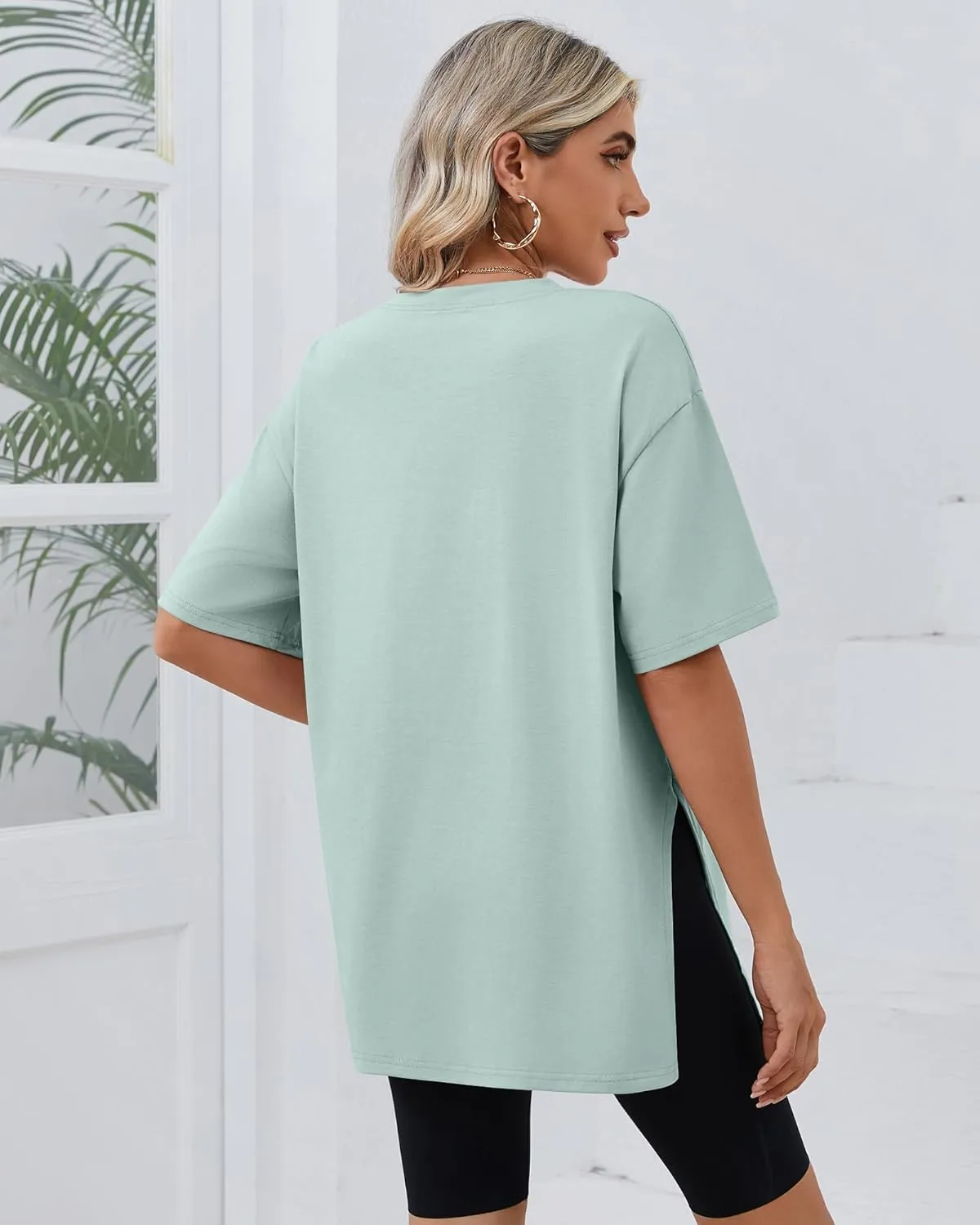 Huukeay 3 Pack Women's Oversized Gym T Shirts Cotton Short Sleeve Side Split Crewneck Tops Casual Workout Baggy Basic Tee