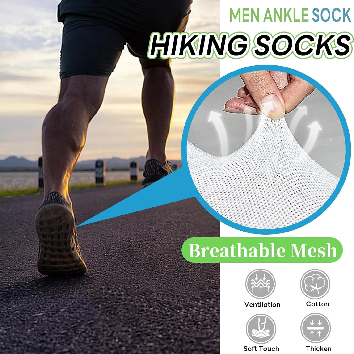 HYCLES Mens Ankle Socks Short Low Cut Socks Athletic Running Socks Breathable Mesh 6 Pairs with Anti-slip Strip