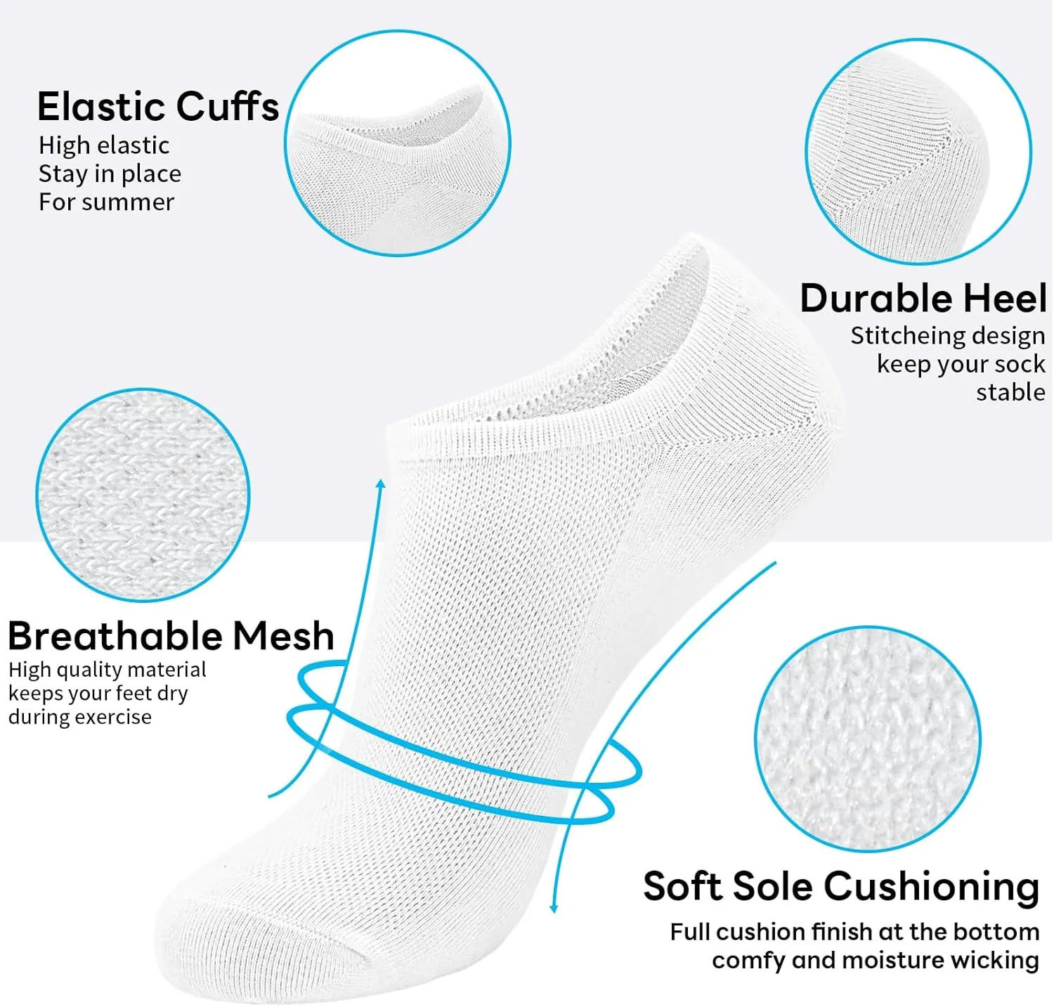 HYCLES Mens Ankle Socks Short Low Cut Socks Athletic Running Socks Breathable Mesh 6 Pairs with Anti-slip Strip