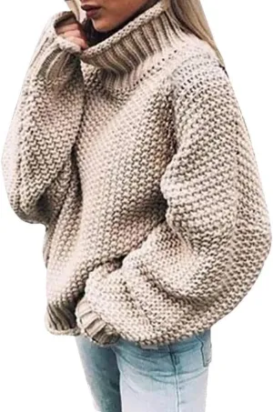 iLH Womens Turtleneck Oversize Sweaters Chunky Knit Solid Color Thermal Sweaters For Women Fall Winter Loose Fit Sweaters