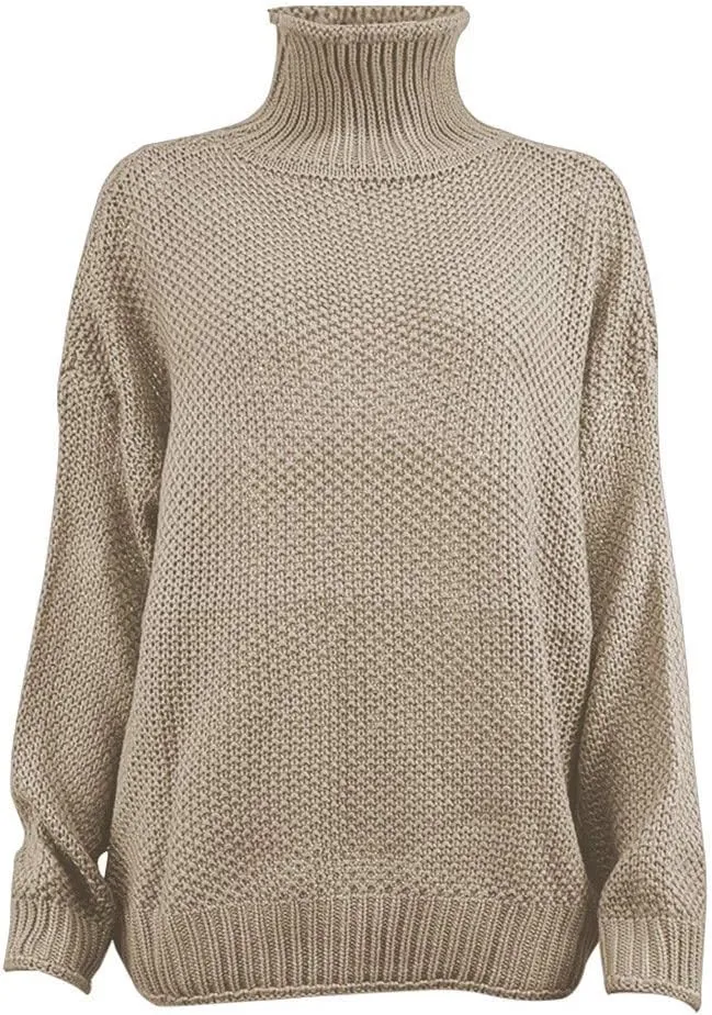 iLH Womens Turtleneck Oversize Sweaters Chunky Knit Solid Color Thermal Sweaters For Women Fall Winter Loose Fit Sweaters