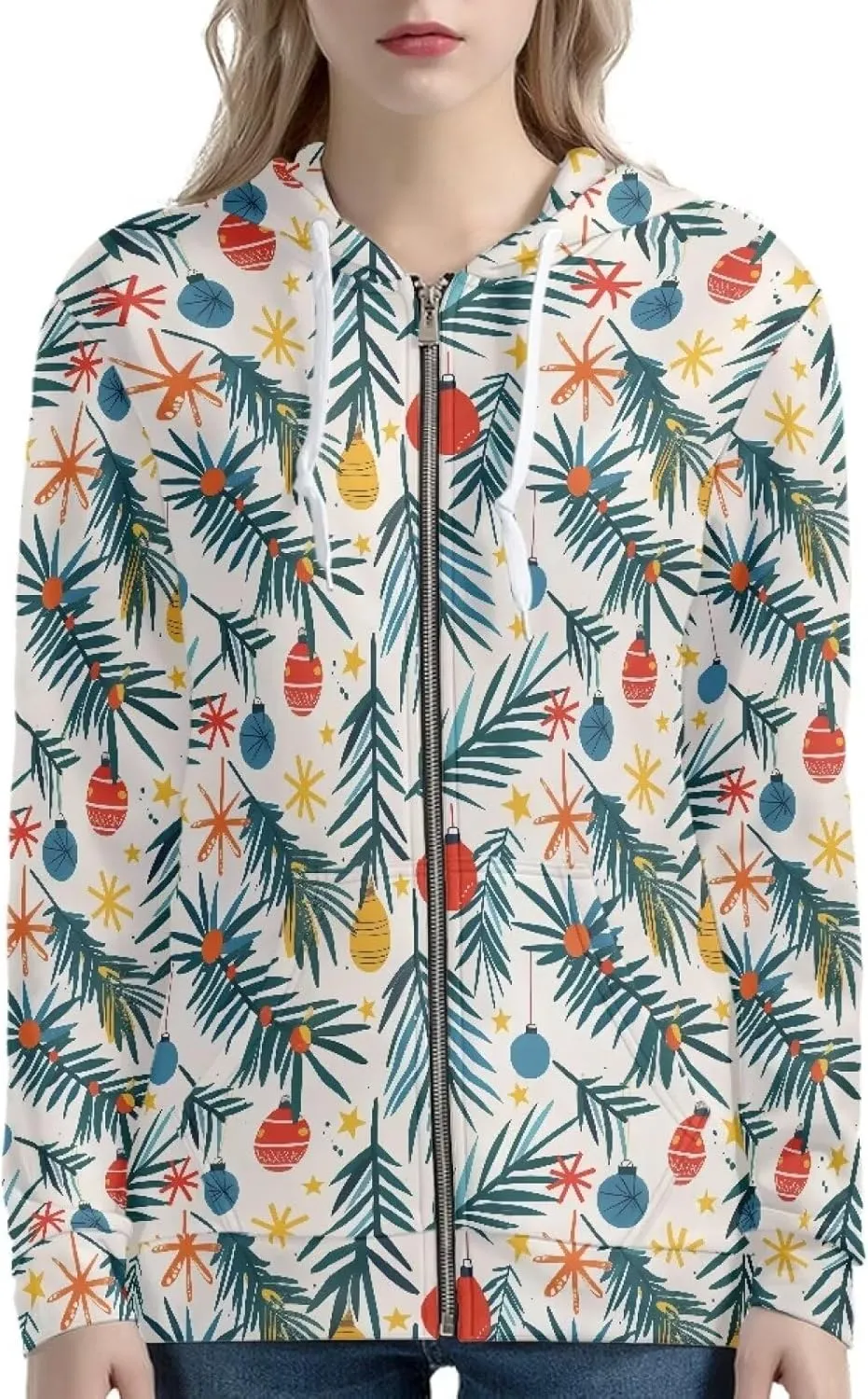 Irisjudy Christmas Snowflake Hoodies for Women Sunset Palm Trees Zip Up Sweatshirts Hooded Chinese Loong Fall Pullover Hoodie