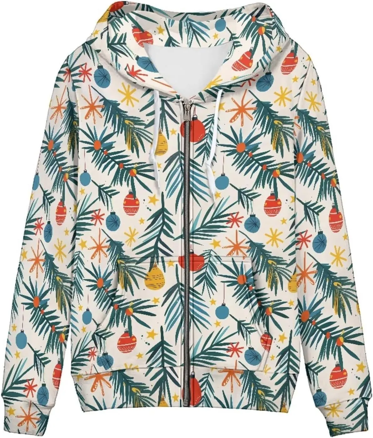 Irisjudy Christmas Snowflake Hoodies for Women Sunset Palm Trees Zip Up Sweatshirts Hooded Chinese Loong Fall Pullover Hoodie