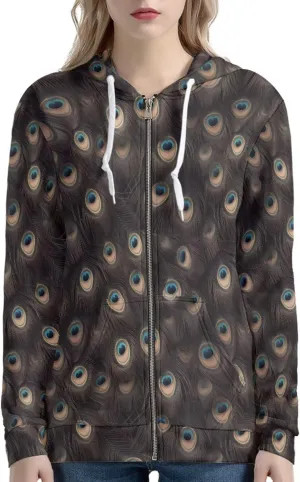 Irisjudy Retro Camellia Zip Long Sleeve Hoodies with Pocket Neon Lines Oversized Hooded Turquoise Spiral Casual Sweatshirts