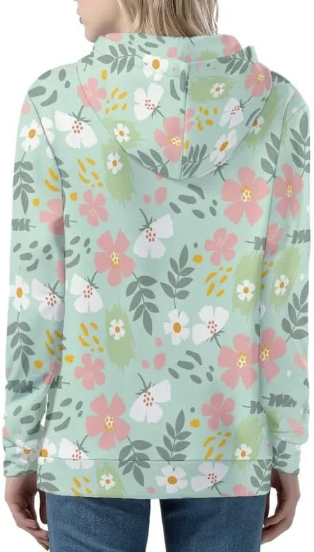 Irisjudy Women's Drawstring Zip up Pocket Hoodies, Vintage Flower Full-Zip Soft Jacket, Cute Spring Fall Pullover Coat XS-5XL