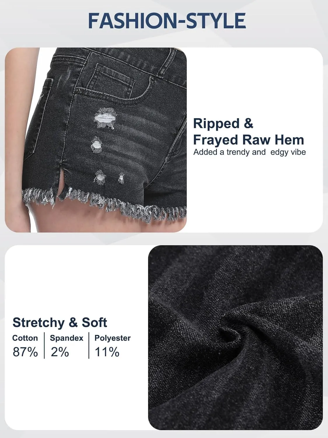 Jean Shorts for Women,High Waisted Stretchy Ripped Frayed Raw Hem Casual Denim Cut Off Shorts with Pockets