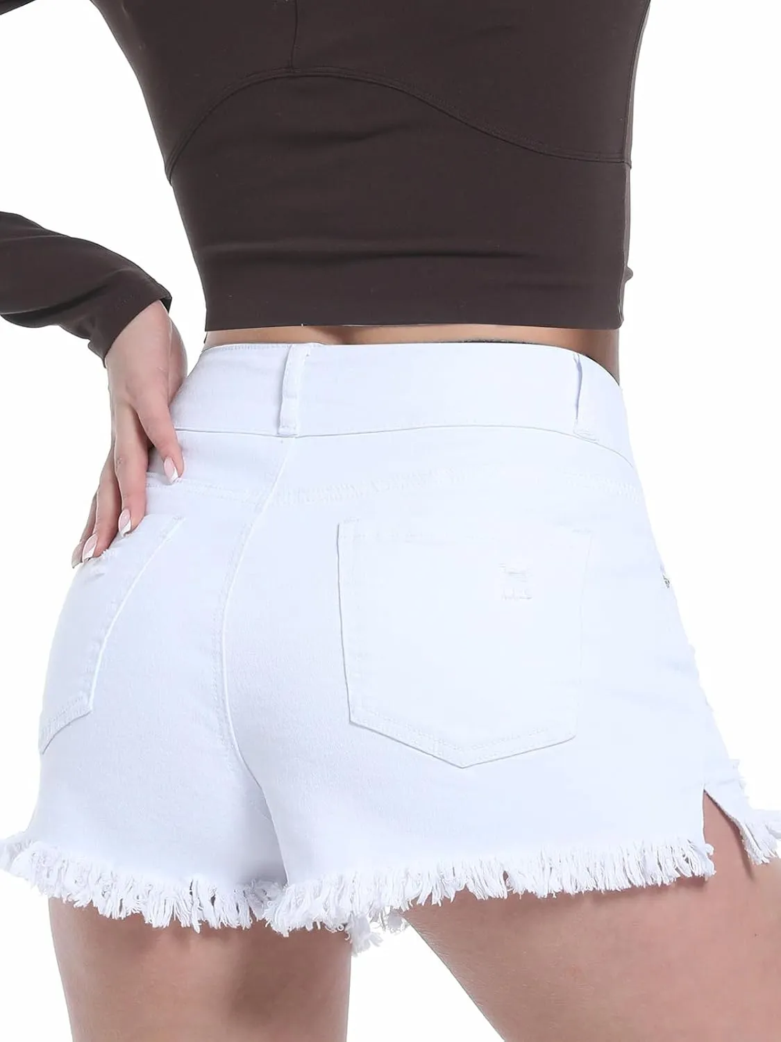 Jean Shorts for Women,High Waisted Stretchy Ripped Frayed Raw Hem Casual Denim Cut Off Shorts with Pockets