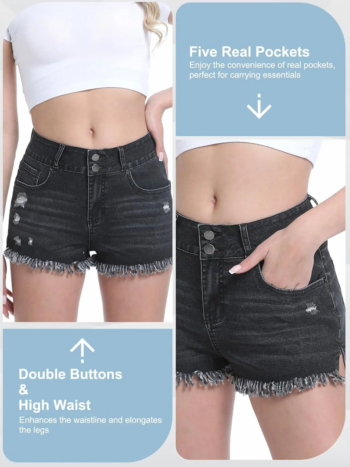 Jean Shorts for Women,High Waisted Stretchy Ripped Frayed Raw Hem Casual Denim Cut Off Shorts with Pockets