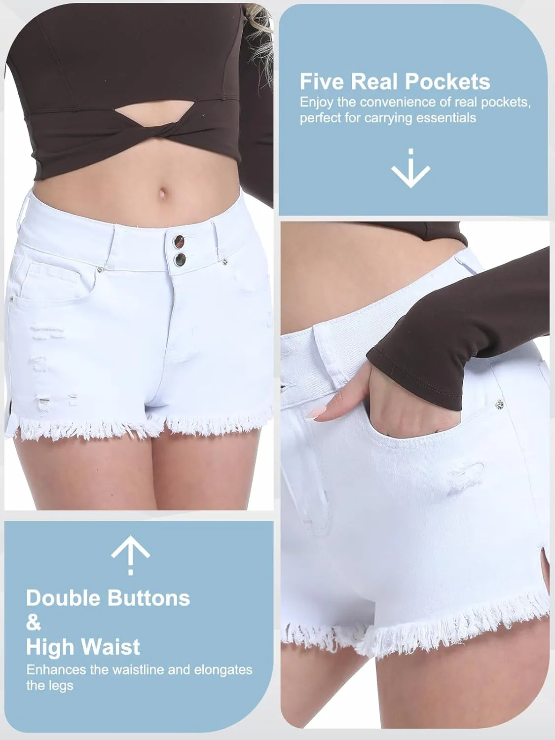 Jean Shorts for Women,High Waisted Stretchy Ripped Frayed Raw Hem Casual Denim Cut Off Shorts with Pockets
