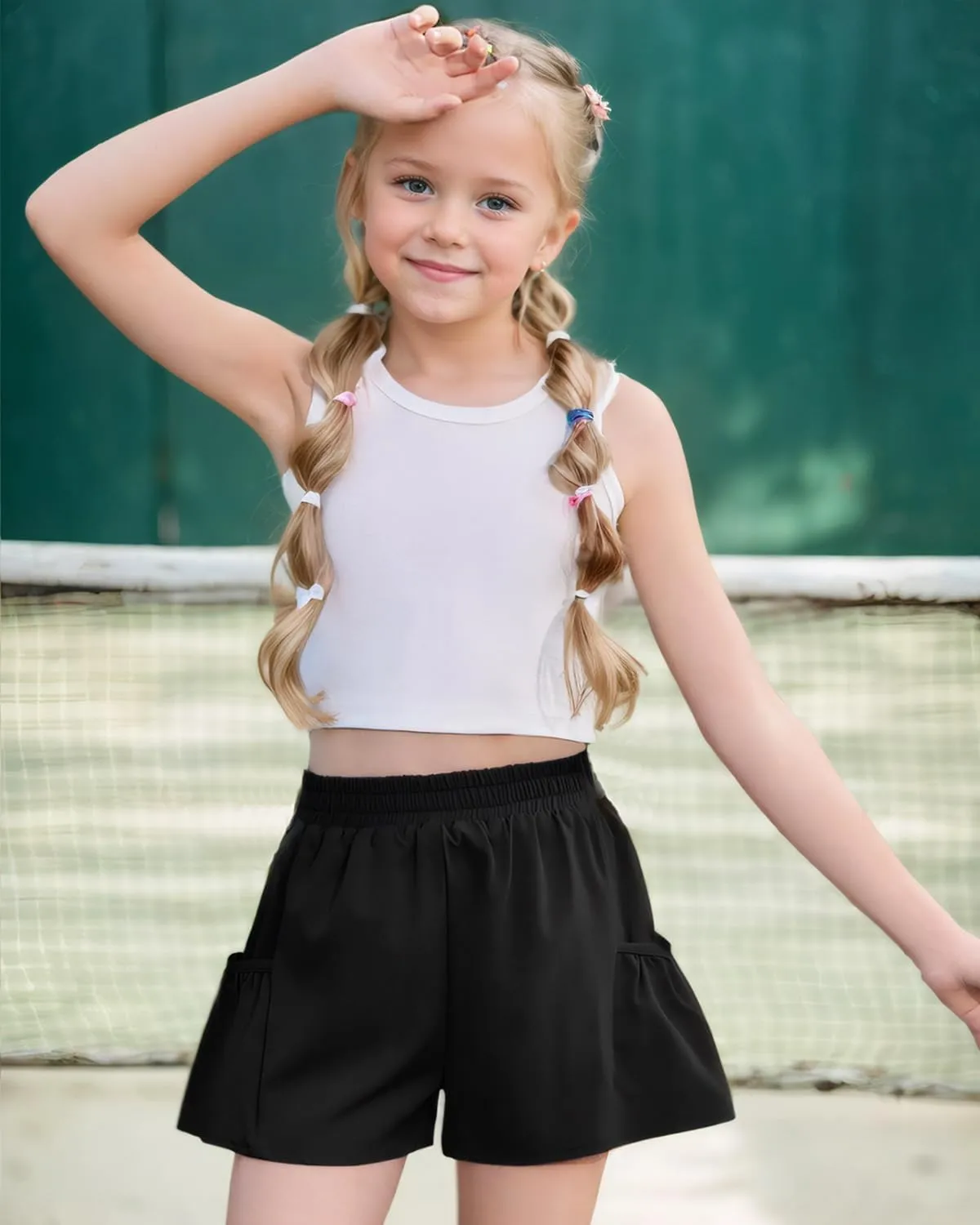 JiAmy Girls Athletic Shorts Quick Dry Running Dance Workout Gym Flowy Shorts Girls Skorts with Pockets 5-14 Years