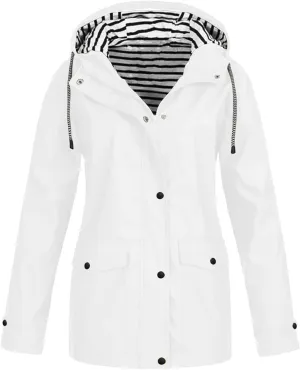 JIDDO Raincoat for Women, Womens Fall Windproof Lightweight Waterproof Rain Jackets Zip Up Outdoor Hooded Windbreaker