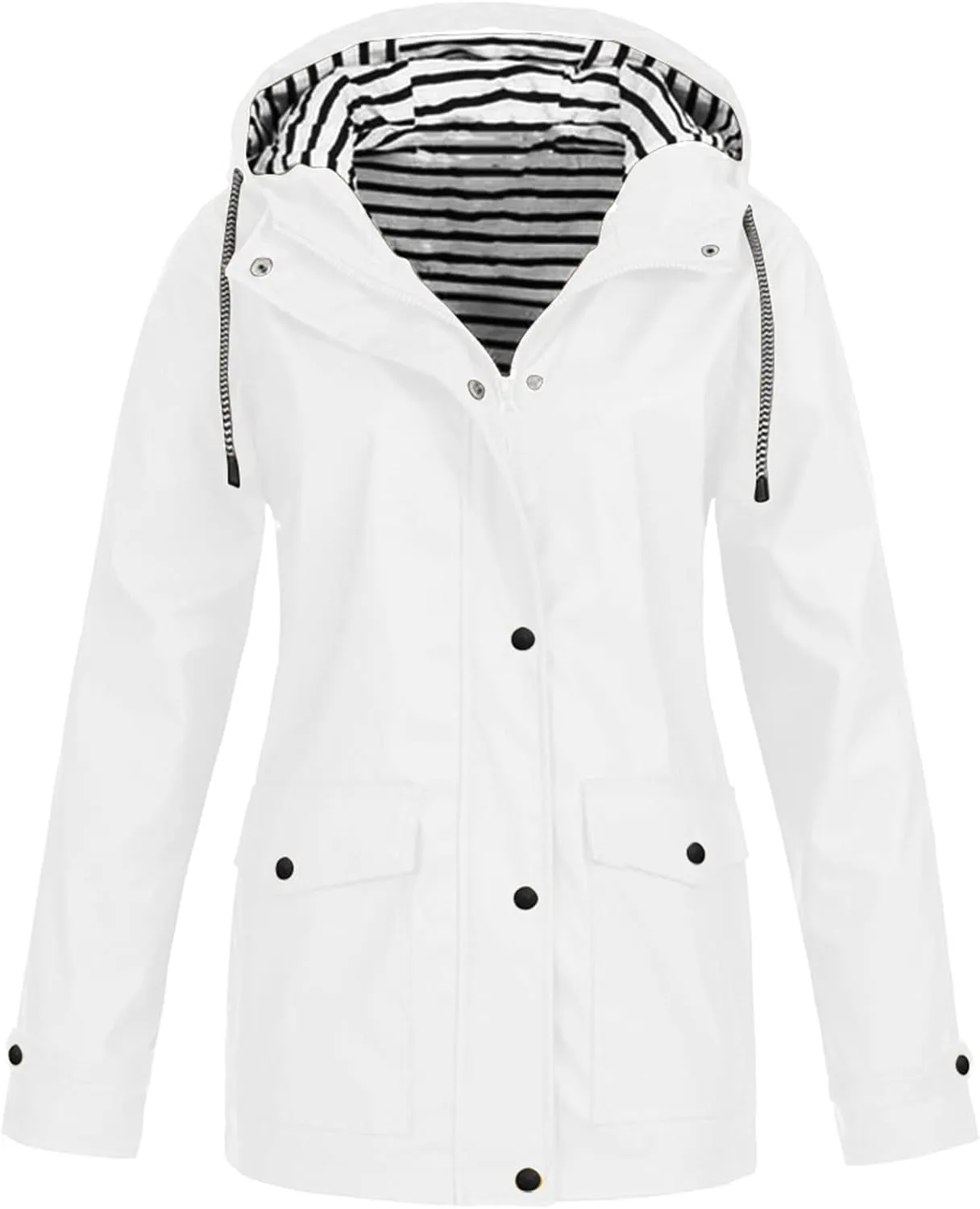 JIDDO Raincoat for Women, Womens Fall Windproof Lightweight Waterproof Rain Jackets Zip Up Outdoor Hooded Windbreaker