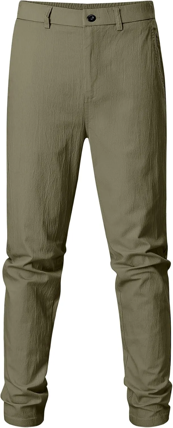 JMIERR Men's Casual Chino Pants Stretch Washed Crinkle 4 Way Textured Pants with Zipper Pockets and Elastic Waistband