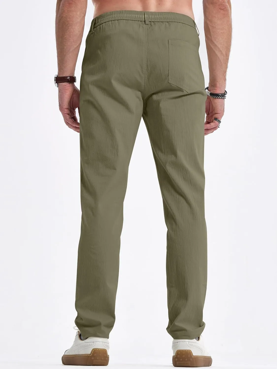 JMIERR Men's Casual Chino Pants Stretch Washed Crinkle 4 Way Textured Pants with Zipper Pockets and Elastic Waistband