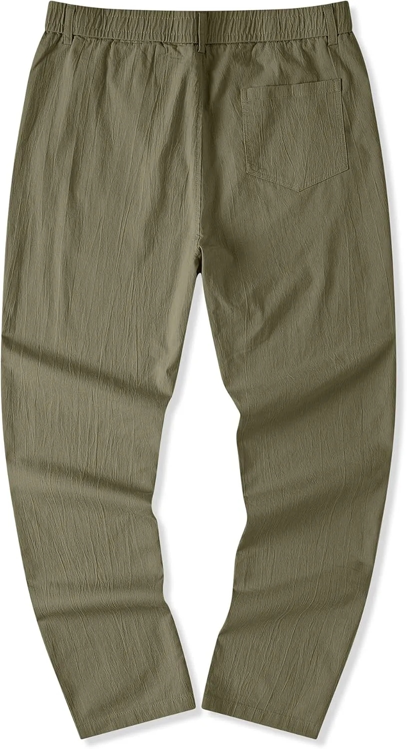 JMIERR Men's Casual Chino Pants Stretch Washed Crinkle 4 Way Textured Pants with Zipper Pockets and Elastic Waistband