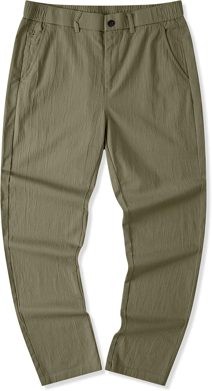 JMIERR Men's Casual Chino Pants Stretch Washed Crinkle 4 Way Textured Pants with Zipper Pockets and Elastic Waistband