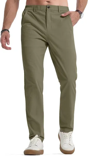 JMIERR Men's Casual Chino Pants Stretch Washed Crinkle 4 Way Textured Pants with Zipper Pockets and Elastic Waistband