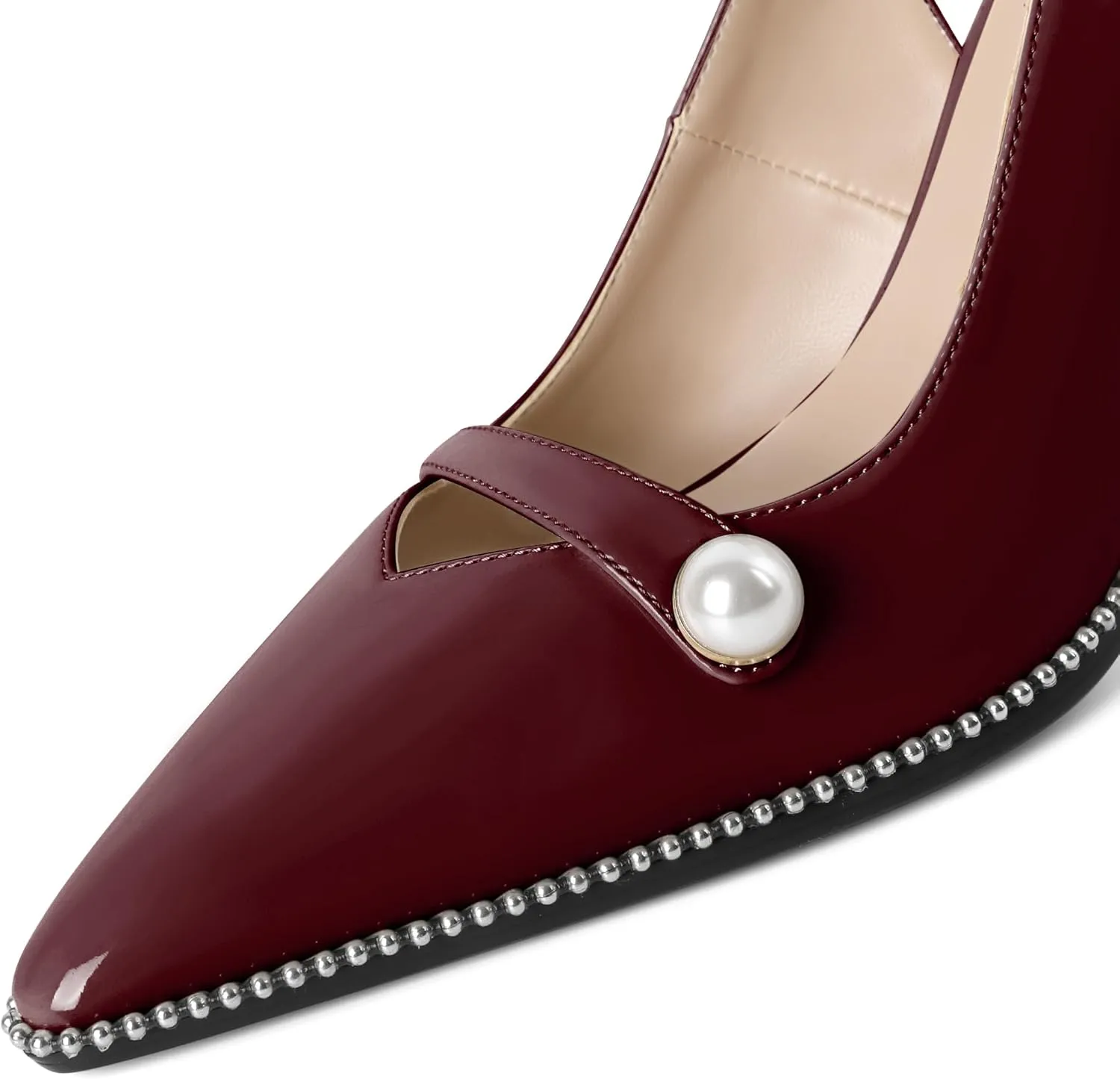 Joseywade Slingback Heels Women's Pointed Toe High Heel Pumps Pearl Beaded Cocktail Night Out Work Dress Shoes 3.5 Inch