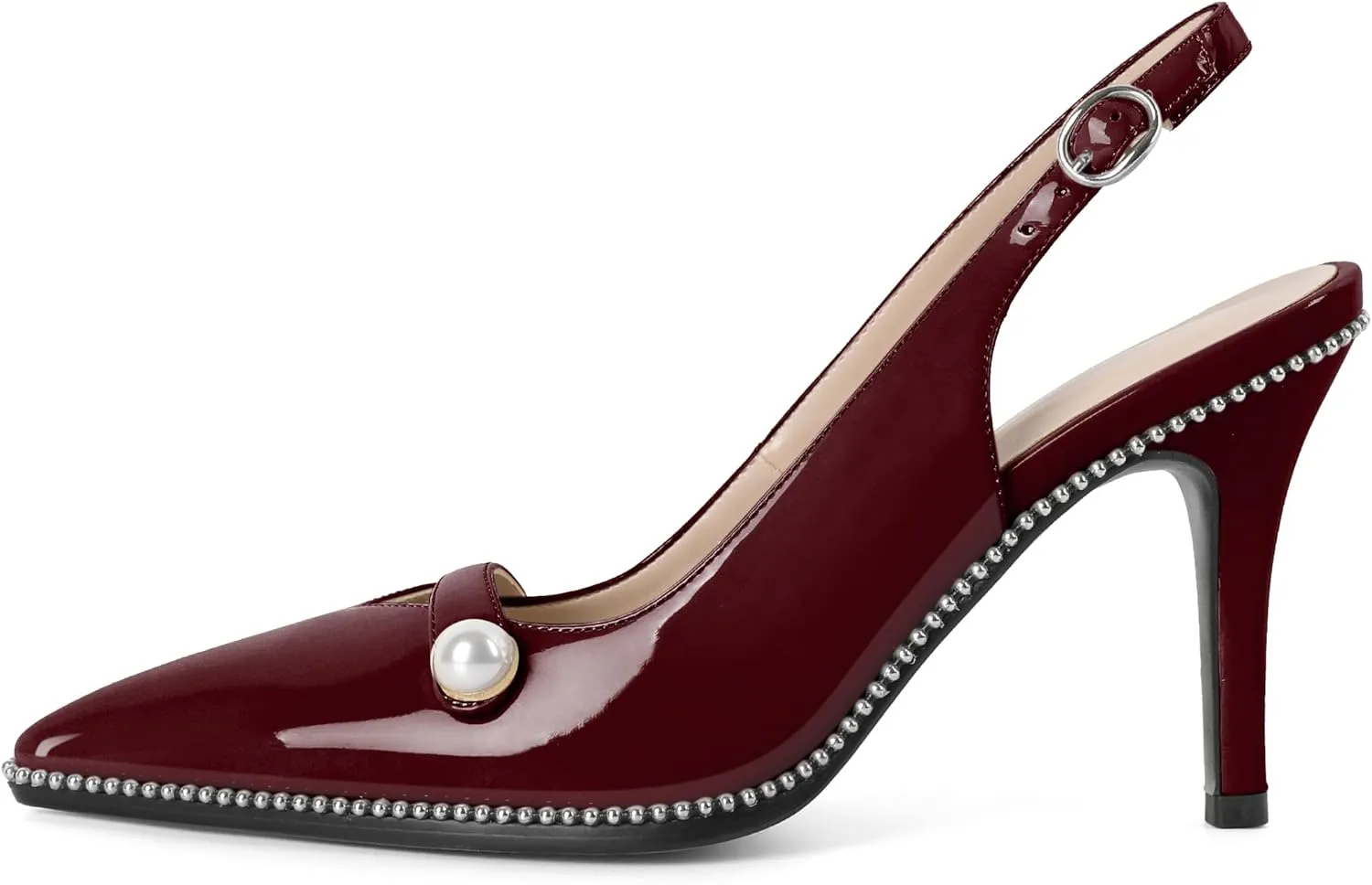 Joseywade Slingback Heels Women's Pointed Toe High Heel Pumps Pearl Beaded Cocktail Night Out Work Dress Shoes 3.5 Inch