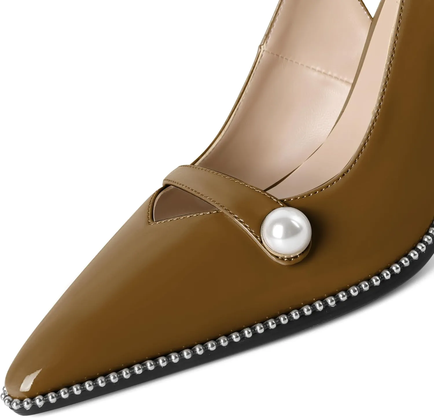 Joseywade Slingback Heels Women's Pointed Toe High Heel Pumps Pearl Beaded Cocktail Night Out Work Dress Shoes 3.5 Inch
