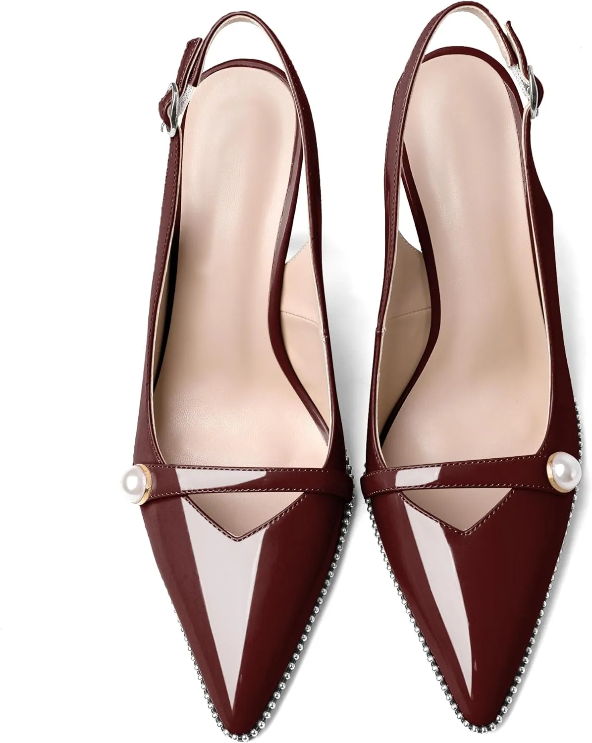 Joseywade Slingback Heels Women's Pointed Toe High Heel Pumps Pearl Beaded Cocktail Night Out Work Dress Shoes 3.5 Inch
