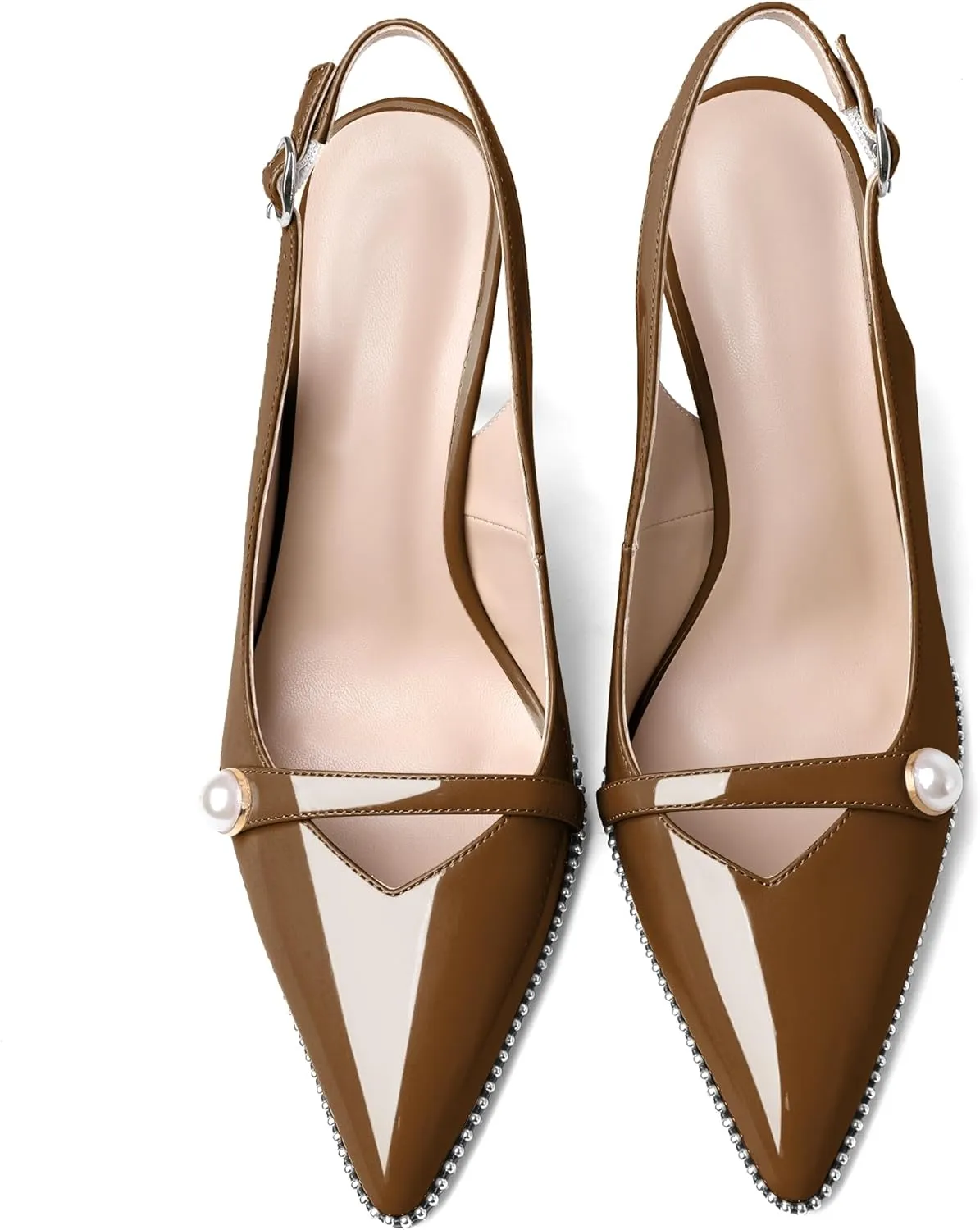 Joseywade Slingback Heels Women's Pointed Toe High Heel Pumps Pearl Beaded Cocktail Night Out Work Dress Shoes 3.5 Inch