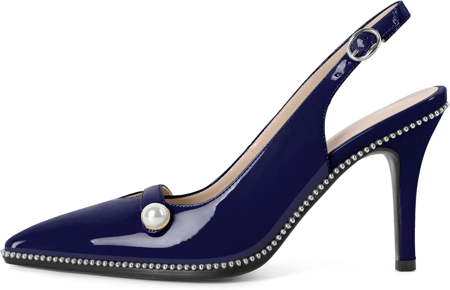 Joseywade Slingback Heels Women's Pointed Toe High Heel Pumps Pearl Beaded Cocktail Night Out Work Dress Shoes 3.5 Inch