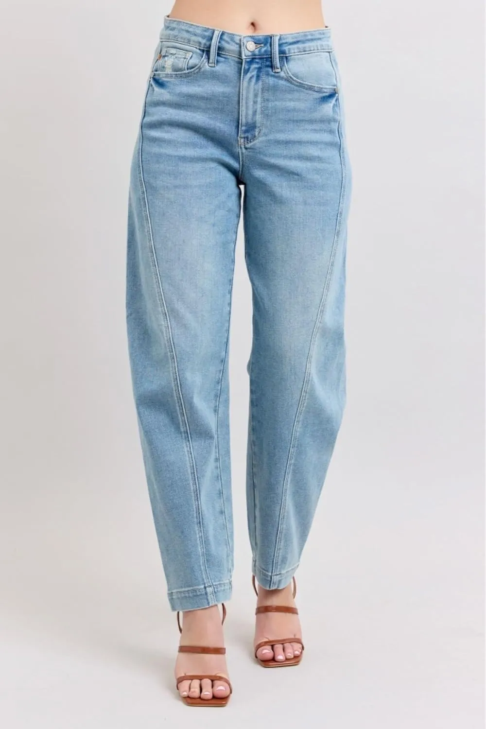 Judy Blue High-Waisted Side Panel Barrel Leg Jeans for Women – Stretch Denim, Comfortable Fit, Trendy Casual Wide Leg Jeans