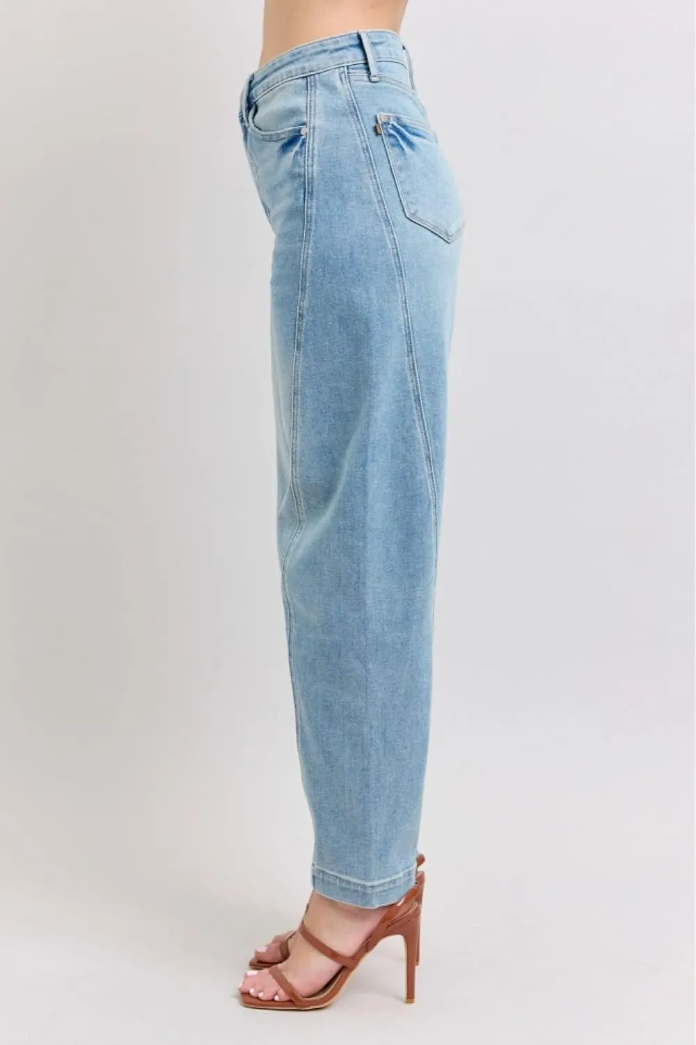 Judy Blue High-Waisted Side Panel Barrel Leg Jeans for Women – Stretch Denim, Comfortable Fit, Trendy Casual Wide Leg Jeans