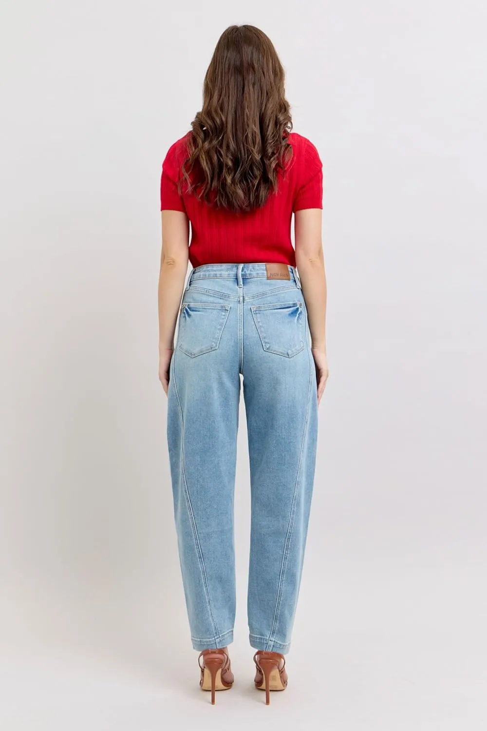 Judy Blue High-Waisted Side Panel Barrel Leg Jeans for Women – Stretch Denim, Comfortable Fit, Trendy Casual Wide Leg Jeans