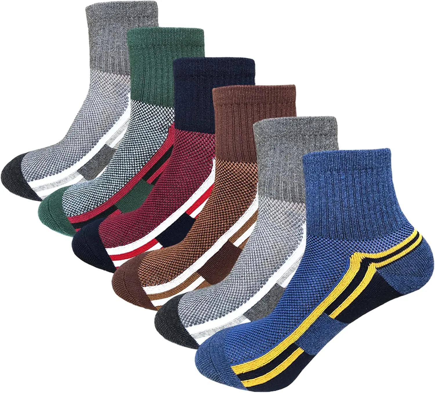 J.WMEET Men's Quarter Ankle Socks Athletic Running Hiking Cushion Performance Ventilation Sports Cotton Socks 6 Pack