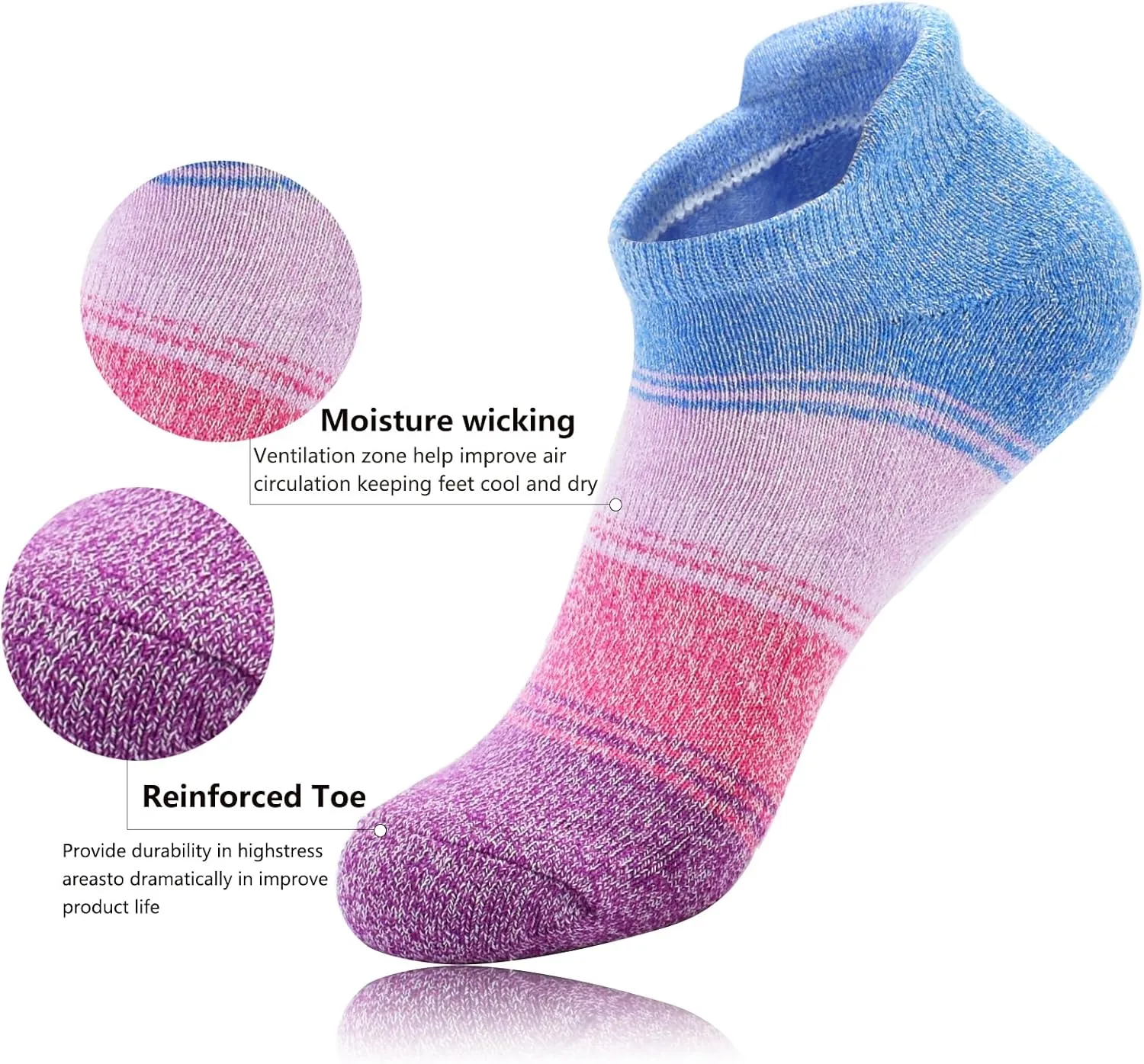 J.WMEET Womens Ankle Athletic Socks Low Cut Cushioned Breathable Running Performance Sport Tab Cotton Socks 6 Pack