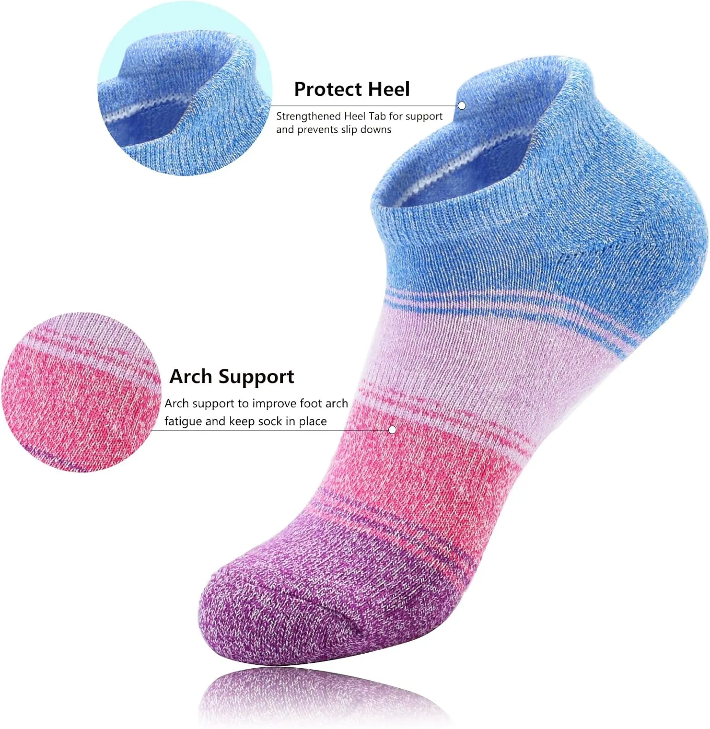 J.WMEET Womens Ankle Athletic Socks Low Cut Cushioned Breathable Running Performance Sport Tab Cotton Socks 6 Pack