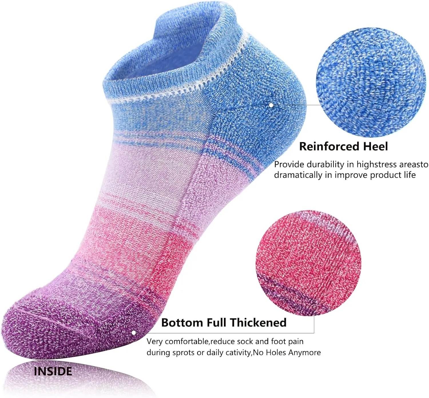 J.WMEET Womens Ankle Athletic Socks Low Cut Cushioned Breathable Running Performance Sport Tab Cotton Socks 6 Pack