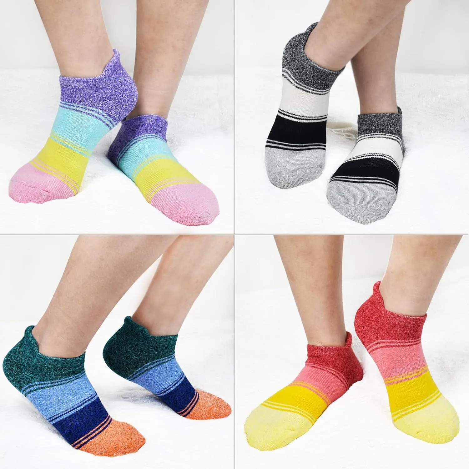 J.WMEET Womens Ankle Athletic Socks Low Cut Cushioned Breathable Running Performance Sport Tab Cotton Socks 6 Pack