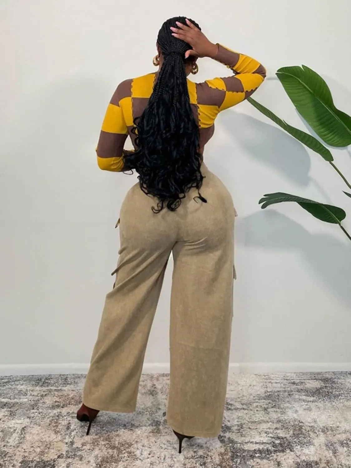 KANSOON Cargo Pants Women Corduroy High Waisted Casual Straight Leg Baggy Y2K Trousers with Multiple Pockets