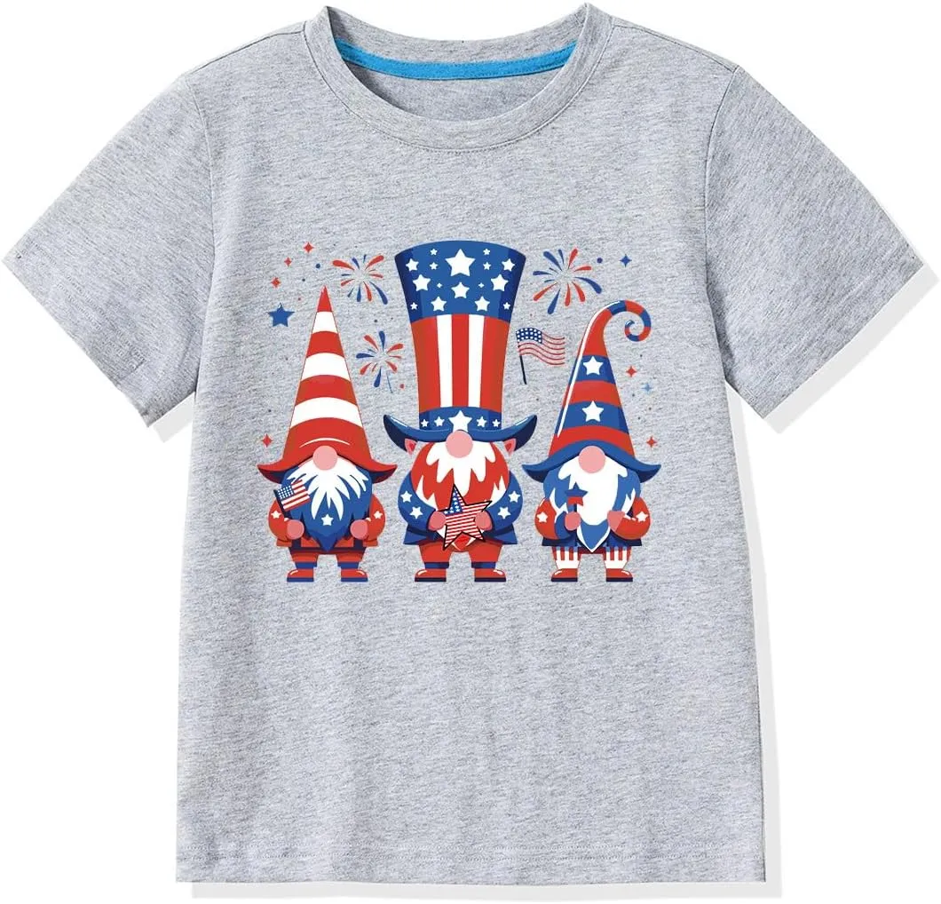 Kid 4th of July T-Shirts Boys Girls American Flag Shirt Patriotic Top Short Sleeve Tees 4-12 Years