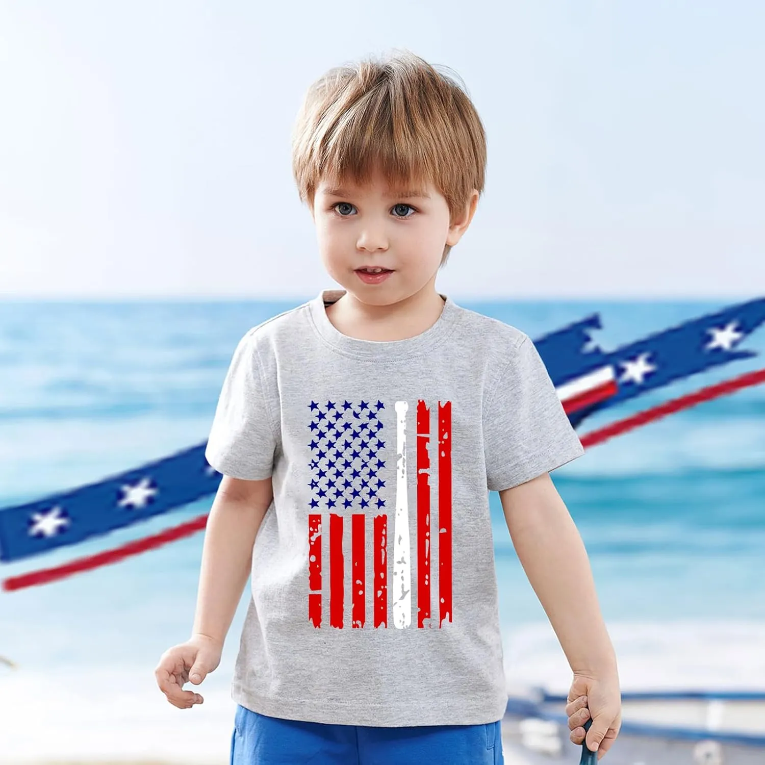 Kid 4th of July T-Shirts Boys Girls American Flag Shirt Patriotic Top Short Sleeve Tees 4-12 Years